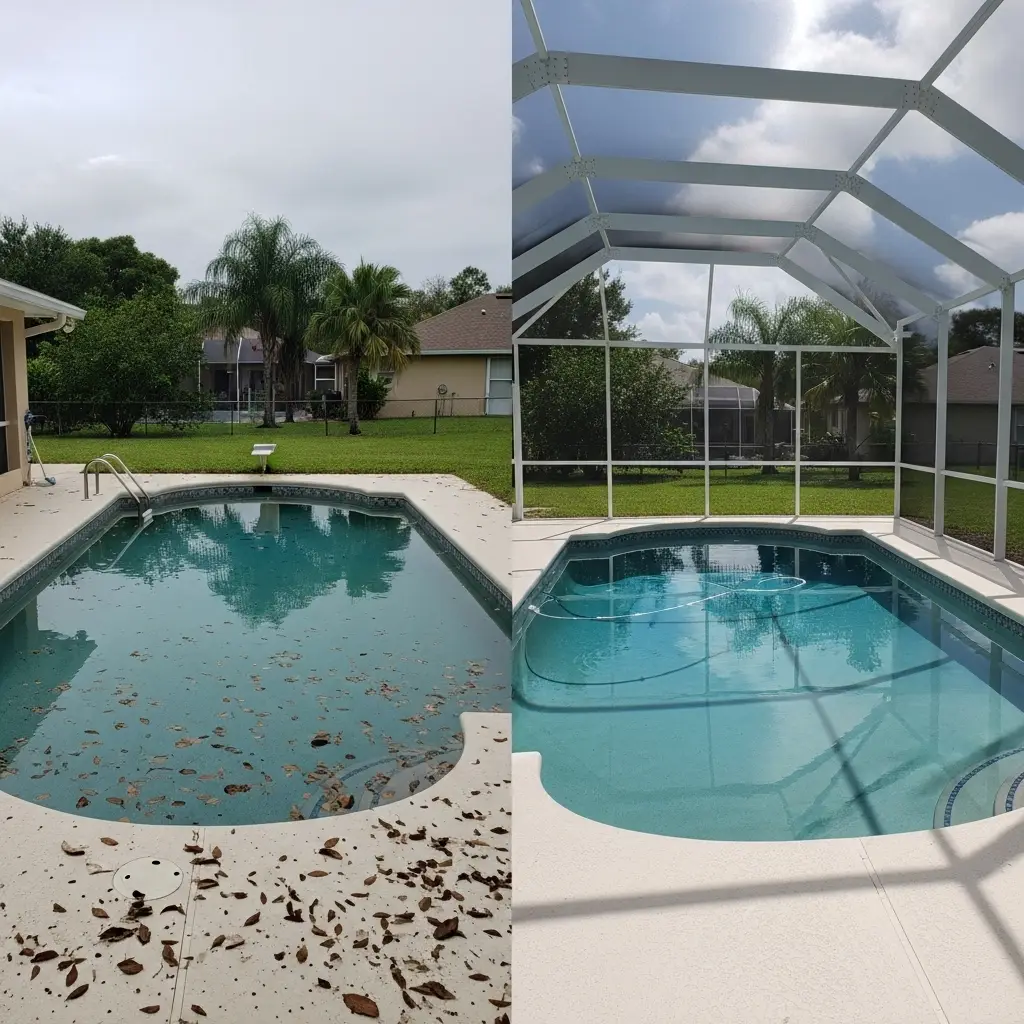 before and after pool enclosure installation showing cleaner pool area in Lakeland, FL