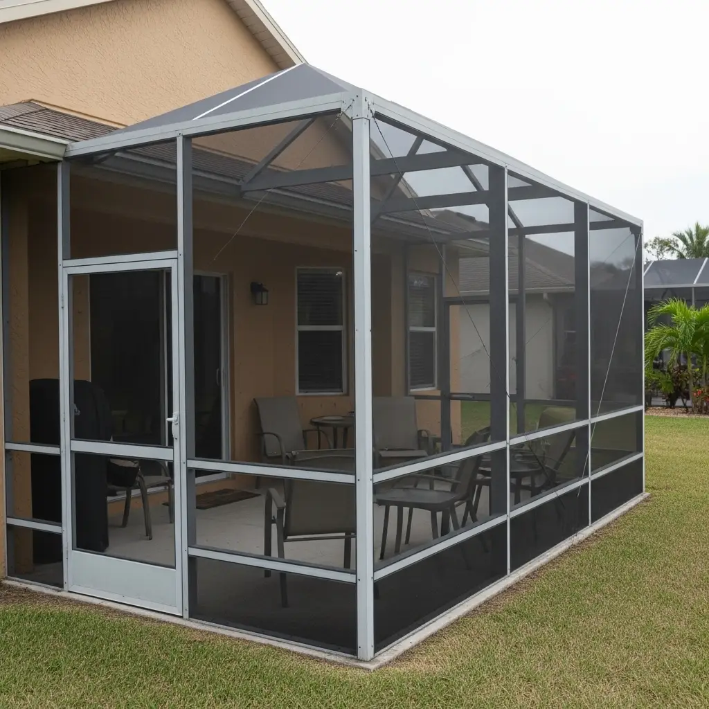 modern aluminum pool screen enclosure beside patio in Lakeland, FL